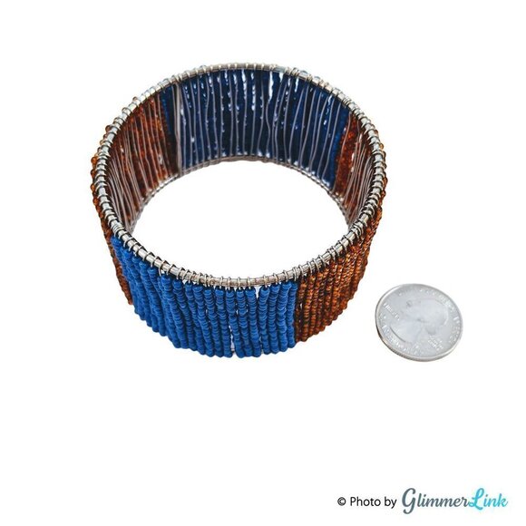 Brown & Royal Blue Wire Wrapped Beaded Bangle - Picture 5 of 8